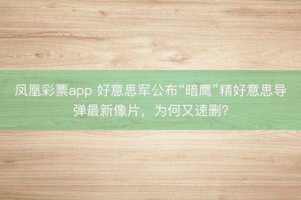 凤凰彩票app 好意思军公布“暗鹰”精好意思导弹最新像片,为何又速删?