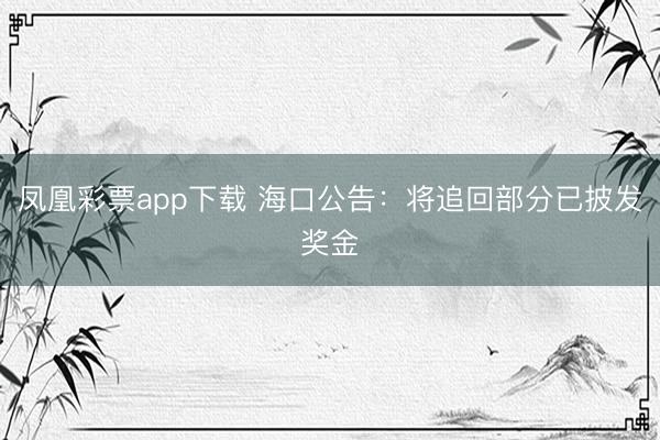 凤凰彩票app下载 海口公告：将追回部分已披发奖金