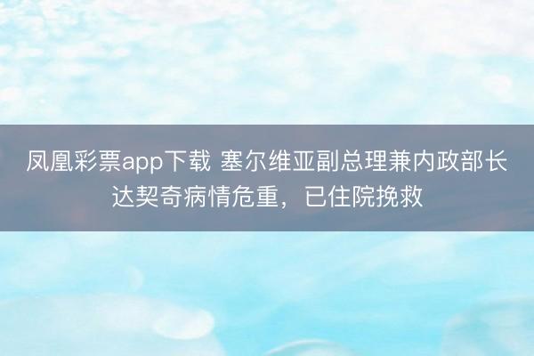 凤凰彩票app下载 塞尔维亚副总理兼内政部长达契奇病情危重，已住院挽救
