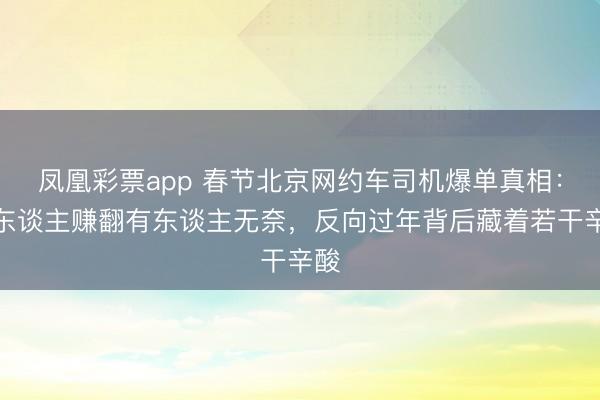 凤凰彩票app 春节北京网约车司机爆单真相：有东谈主赚翻有东谈主无奈，反向过年背后藏着若干辛酸